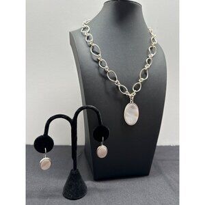 Avon Silver-Tone & Mother Of Pearl Necklace & Earrings Set